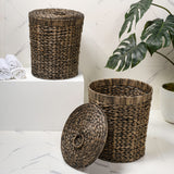 Timbera Coastal Bohemian Handwoven Water Hyacinth 5.7-Gallon Tapered Round Wicker Watebasket with Lid