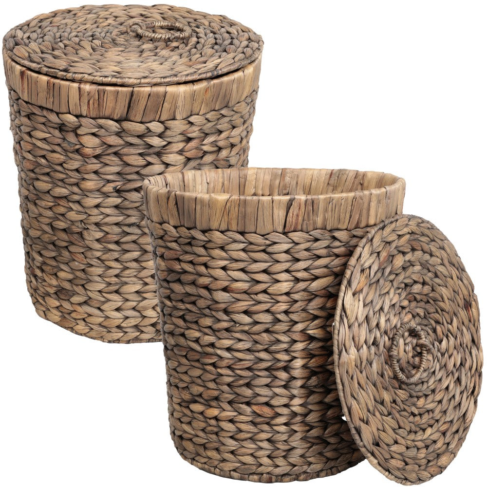 Timbera Coastal Bohemian Handwoven Water Hyacinth 5.7-Gallon Tapered Round Wicker Watebasket with Lid