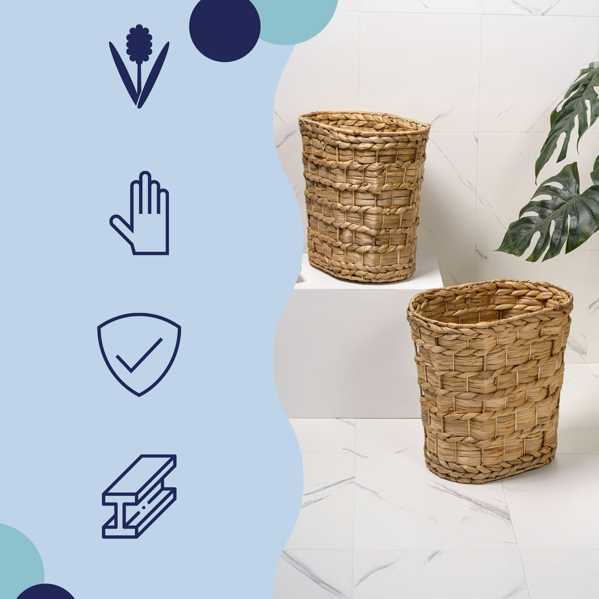 Barkora Rustic Farmhouse Handwoven Water Hyacinth 4.5-Gallon Tapered Oval Wicker Watebasket