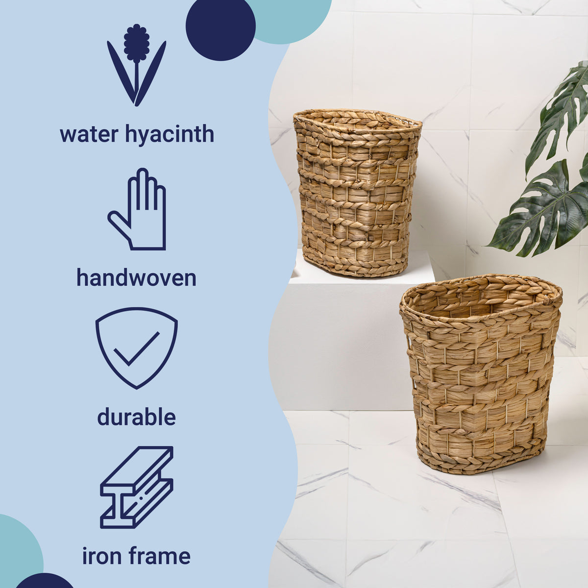 Barkora Rustic Farmhouse Handwoven Water Hyacinth 4.5-Gallon Tapered Oval Wicker Watebasket