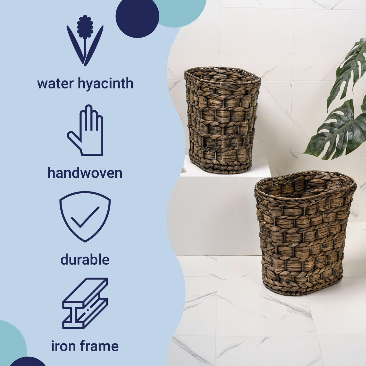 Barkora Rustic Farmhouse Handwoven Water Hyacinth 4.5-Gallon Tapered Oval Wicker Watebasket