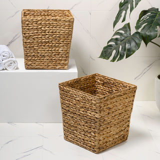 Logoria Coastal Farmhouse Handwoven Water Hyacinth 4.8-Gallon Tapered Square Wicker Watebasket