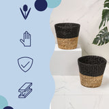 Granivox Contemporary Bohemian Two-Tone Handwoven Water Hyacinth 3.1-Gallon Tapered Round Wicker Watebasket