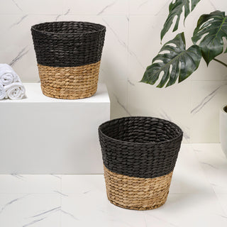 Granivox Contemporary Bohemian Two-Tone Handwoven Water Hyacinth 3.1-Gallon Tapered Round Wicker Watebasket