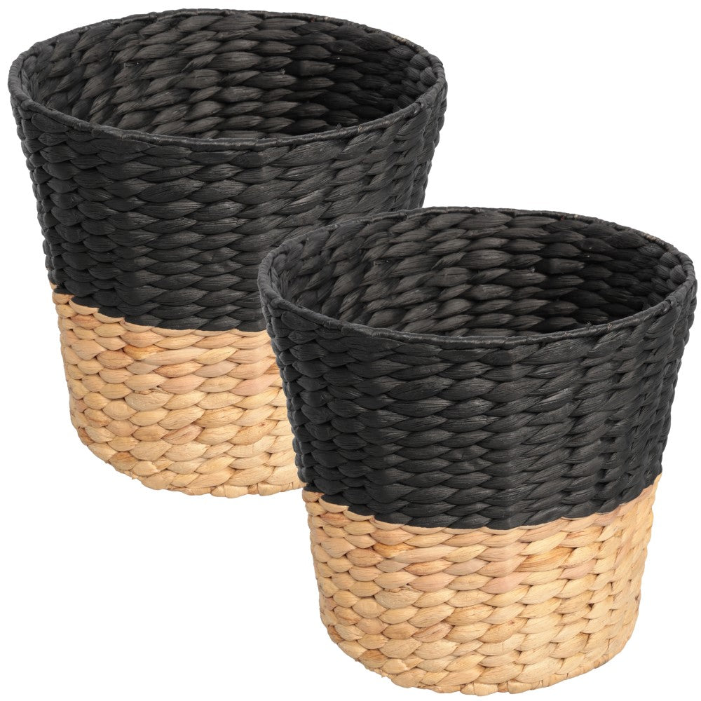 Granivox Contemporary Bohemian Two-Tone Handwoven Water Hyacinth 3.1-Gallon Tapered Round Wicker Watebasket