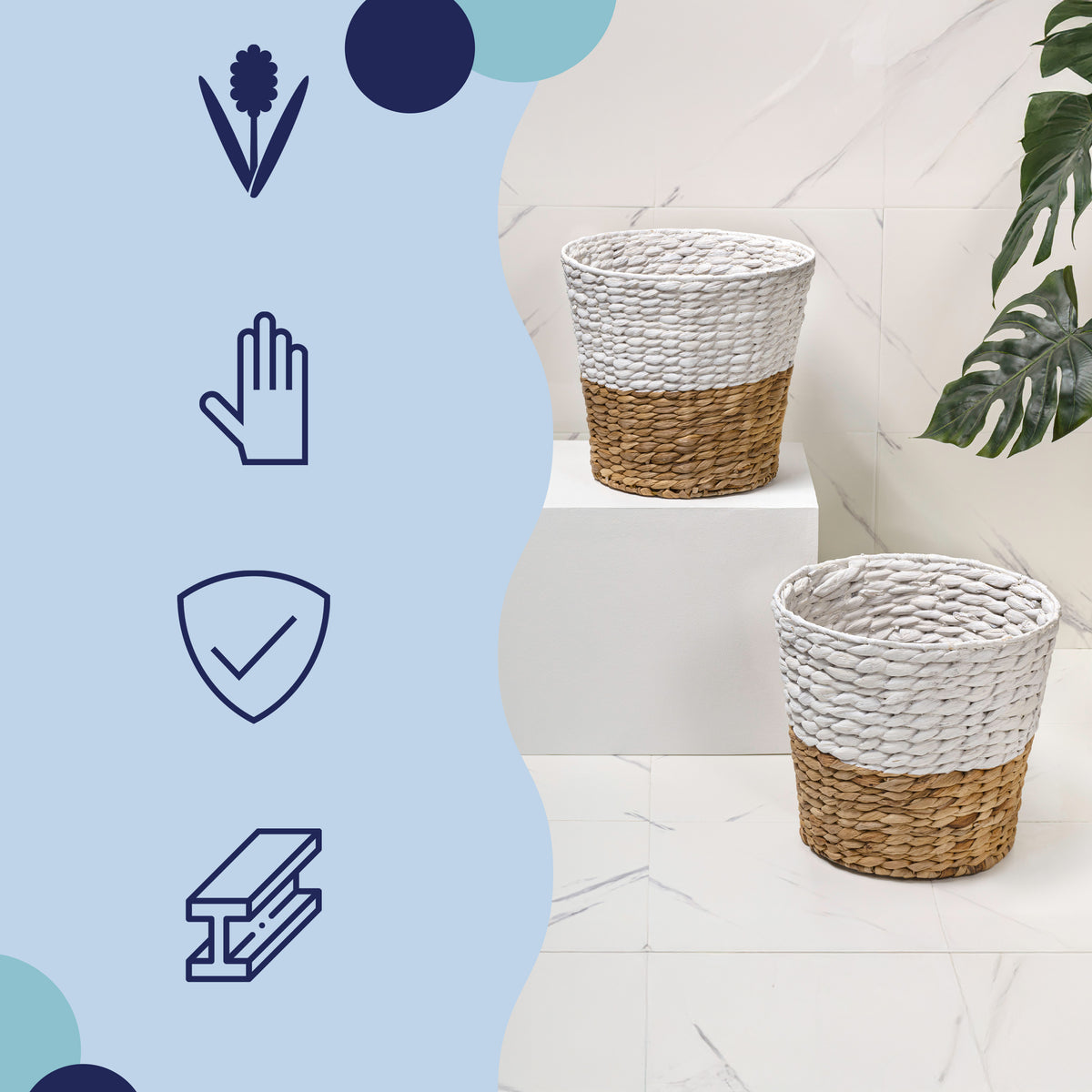 Granivox Contemporary Bohemian Two-Tone Handwoven Water Hyacinth 3.1-Gallon Tapered Round Wicker Watebasket