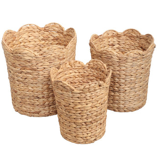 Loka Bohemian Farmhouse Handwoven Water Hyacinth Scalloped Edge Nesting Baskets