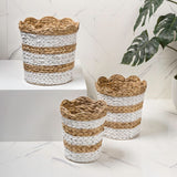 Loka Bohemian Farmhouse Handwoven Water Hyacinth Scalloped Edge Nesting Baskets
