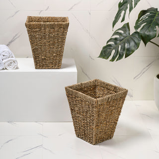 Cliffora Rustic Bohemian Handwoven Seagrass 2.3-Gallon Tapered Square Wicker Watebasket