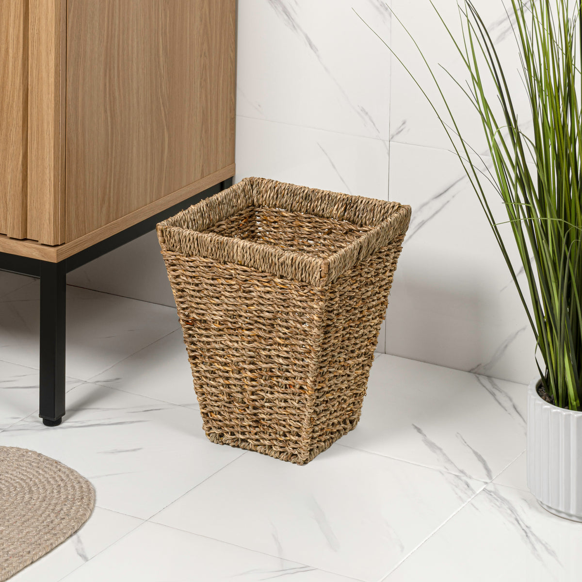 Cliffora Rustic Bohemian Handwoven Seagrass 2.3-Gallon Tapered Square Wicker Watebasket