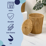 Valarock Coastal Contemporary Resin 4.7-Gallon Tapered Round Wicker Watebasket with Lid