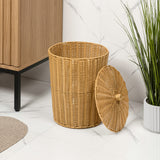 Valarock Coastal Contemporary Resin 4.7-Gallon Tapered Round Wicker Watebasket with Lid