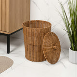 Valarock Coastal Contemporary Resin 4.7-Gallon Tapered Round Wicker Watebasket with Lid