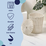 Valarock Coastal Contemporary Resin 4.7-Gallon Tapered Round Wicker Watebasket with Lid