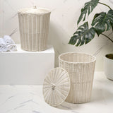 Valarock Coastal Contemporary Resin 4.7-Gallon Tapered Round Wicker Watebasket with Lid