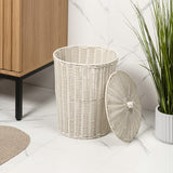 Valarock Coastal Contemporary Resin 4.7-Gallon Tapered Round Wicker Watebasket with Lid