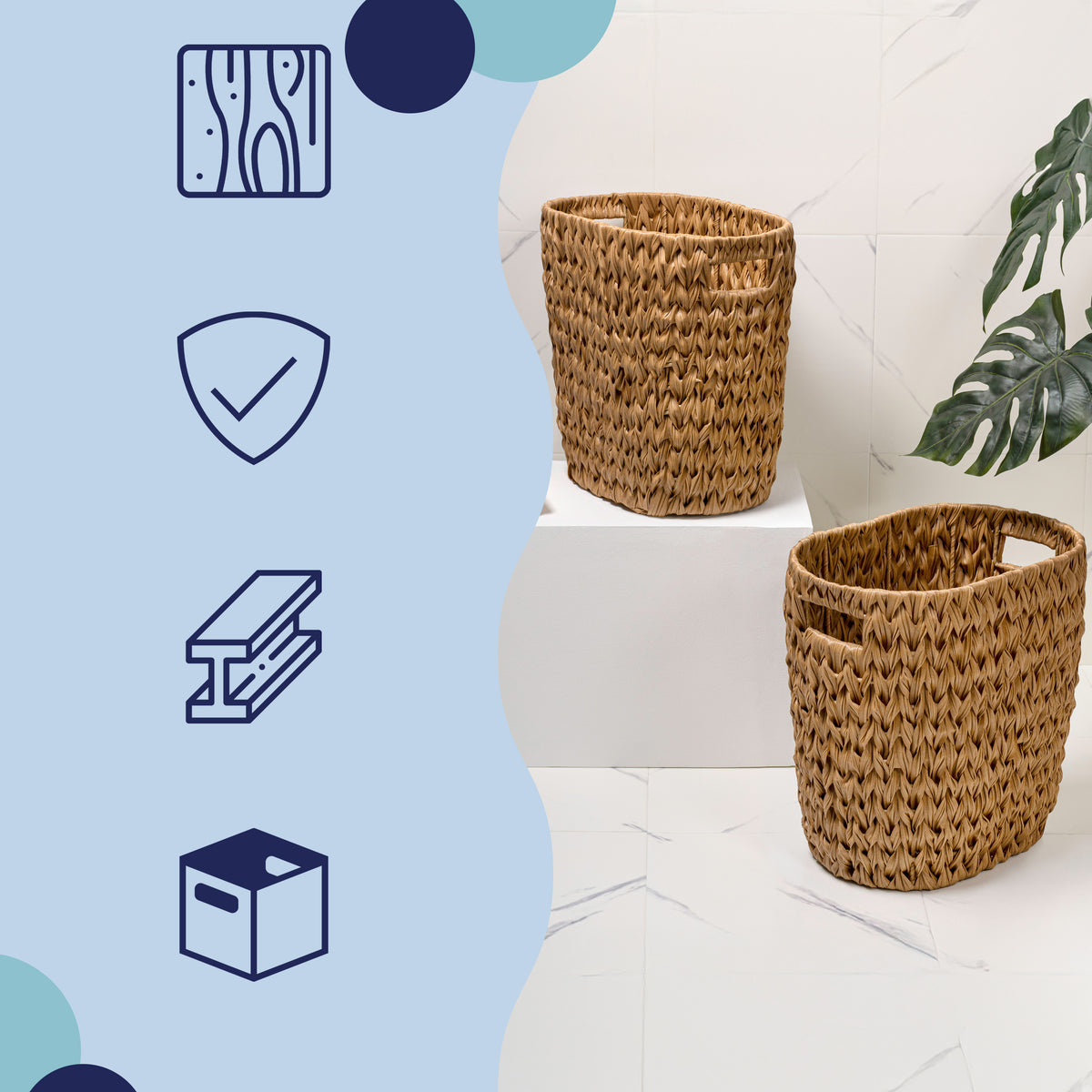 Aurelyn Contemporary Farmhouse Resin 4.5-Gallon Tapered Oval Wicker Watebasket with Handles