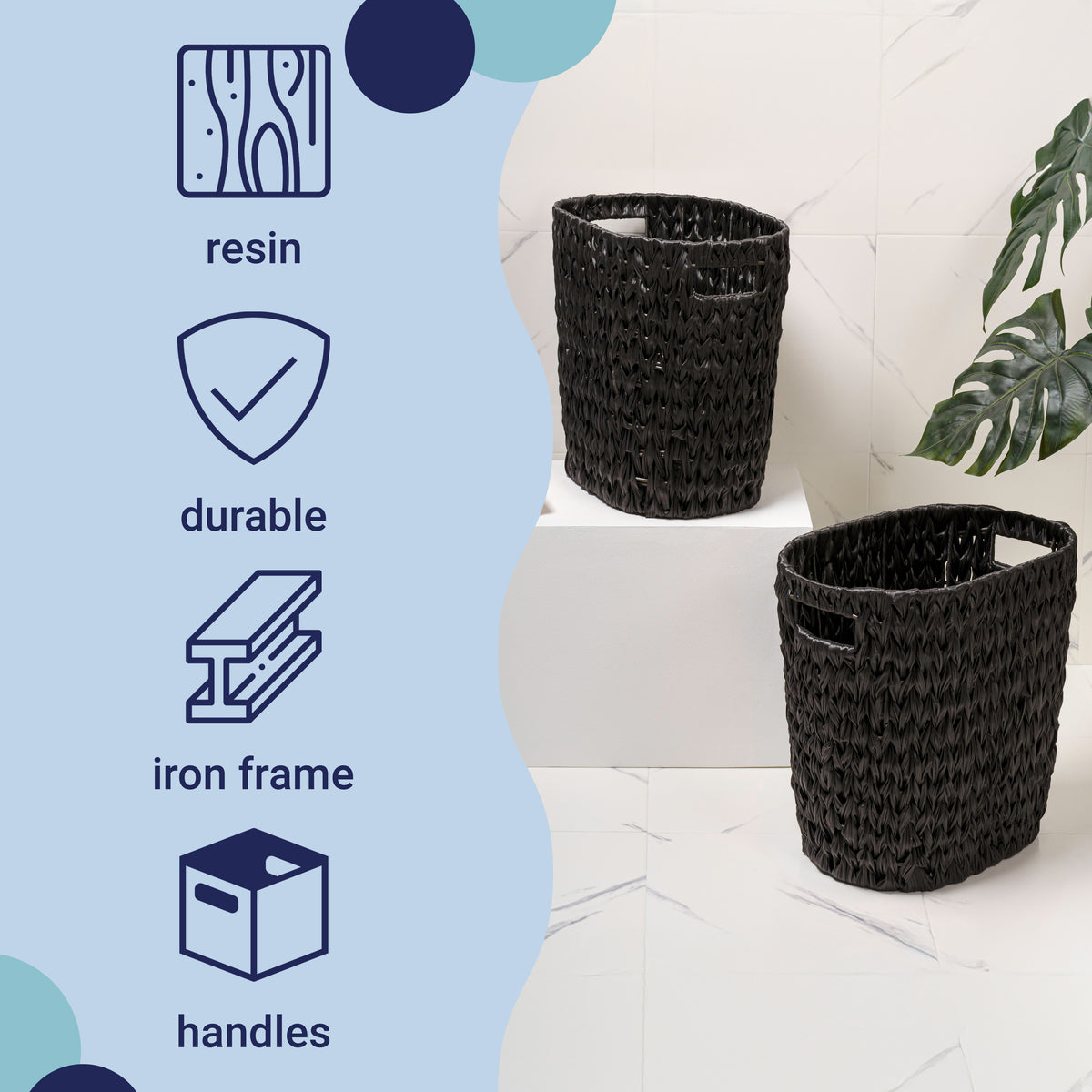 Aurelyn Contemporary Farmhouse Resin 4.5-Gallon Tapered Oval Wicker Watebasket with Handles