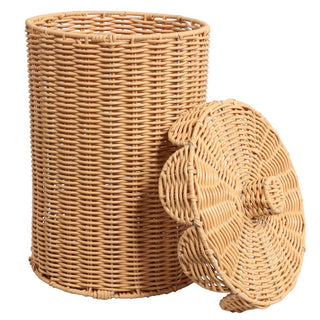 Solwyn Modern Bohemian Resin 2.9-Gallon Cylinder Wicker Watebasket with Scalloped Lid