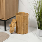 Solwyn Modern Bohemian Resin 2.9-Gallon Cylinder Wicker Watebasket with Scalloped Lid