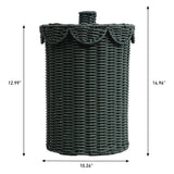 Solwyn Modern Bohemian Resin 2.9-Gallon Cylinder Wicker Watebasket with Scalloped Lid