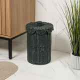 Solwyn Modern Bohemian Resin 2.9-Gallon Cylinder Wicker Watebasket with Scalloped Lid