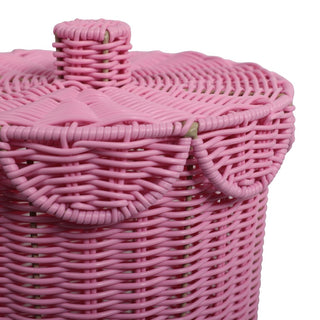 Solwyn Modern Bohemian Resin 2.9-Gallon Cylinder Wicker Watebasket with Scalloped Lid