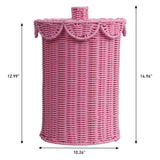 Solwyn Modern Bohemian Resin 2.9-Gallon Cylinder Wicker Watebasket with Scalloped Lid