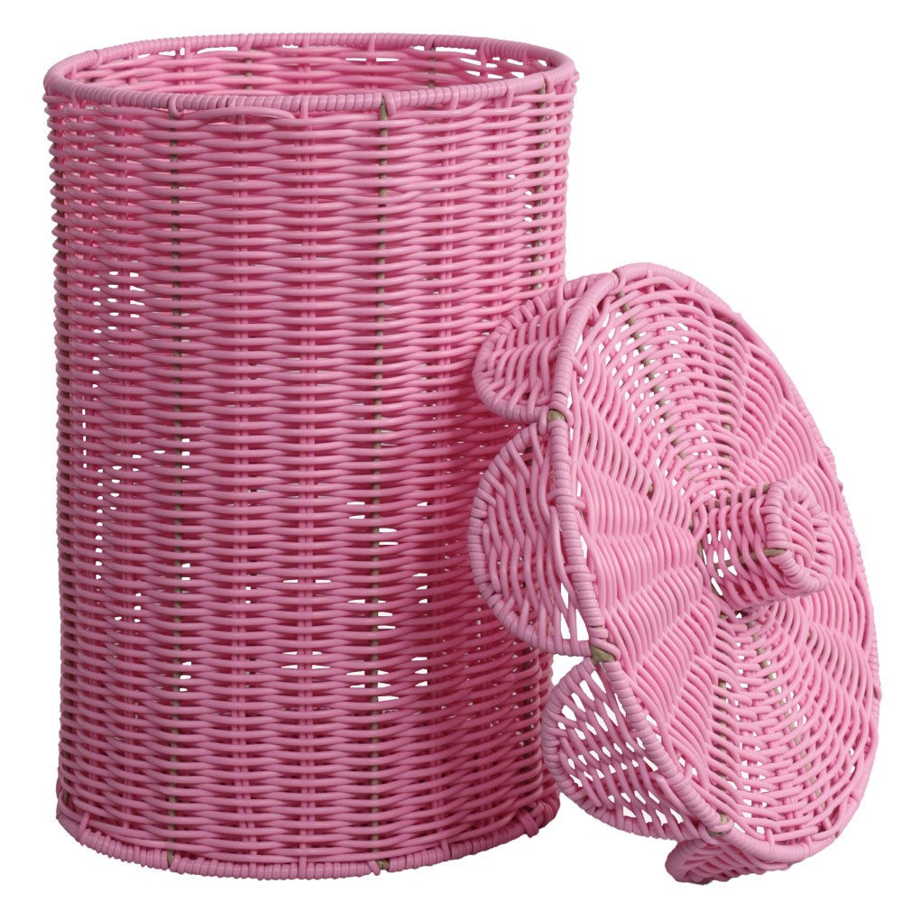Solwyn Modern Bohemian Resin 2.9-Gallon Cylinder Wicker Watebasket with Scalloped Lid