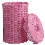 Solwyn Modern Bohemian Resin 2.9-Gallon Cylinder Wicker Watebasket with Scalloped Lid