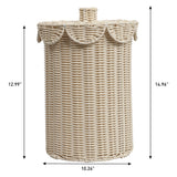 Solwyn Modern Bohemian Resin 2.9-Gallon Cylinder Wicker Watebasket with Scalloped Lid
