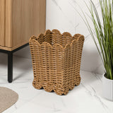Lunaris Modern Farmhouse Resin 3.3-Gallon Tapered Square Wicker Watebasket with Scalloped Edge