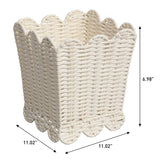 Lunaris Modern Farmhouse Resin 3.3-Gallon Tapered Square Wicker Watebasket with Scalloped Edge