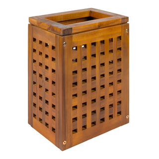 Junie Coastal Farmhouse Handcrafted Acacia Wood Indoor/Outdoor 2.7-Gallon Rectangular Grid Wastebasket
