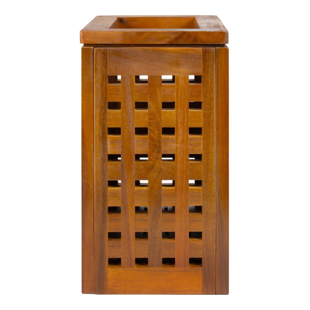 Junie Coastal Farmhouse Handcrafted Acacia Wood Indoor/Outdoor 2.7-Gallon Rectangular Grid Wastebasket