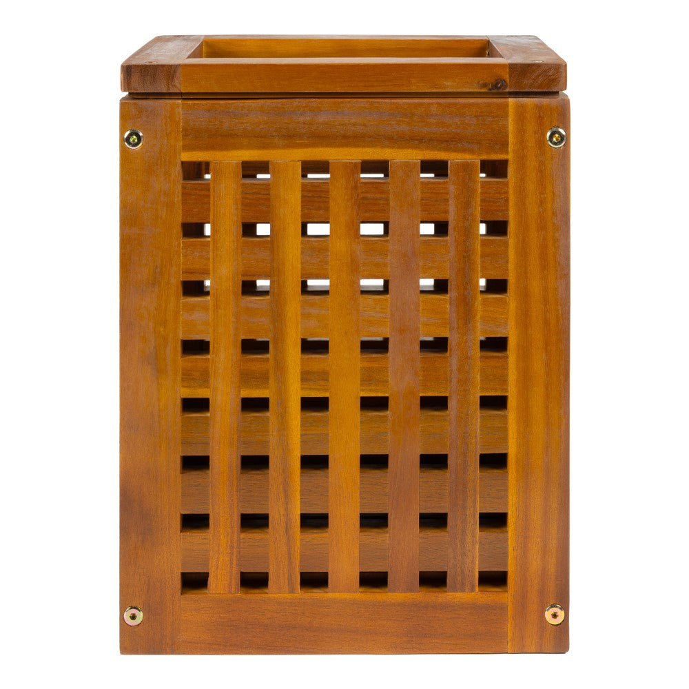 Junie Coastal Farmhouse Handcrafted Acacia Wood Indoor/Outdoor 2.7-Gallon Rectangular Grid Wastebasket