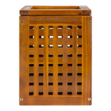 Junie Coastal Farmhouse Handcrafted Acacia Wood Indoor/Outdoor 2.7-Gallon Rectangular Grid Wastebasket