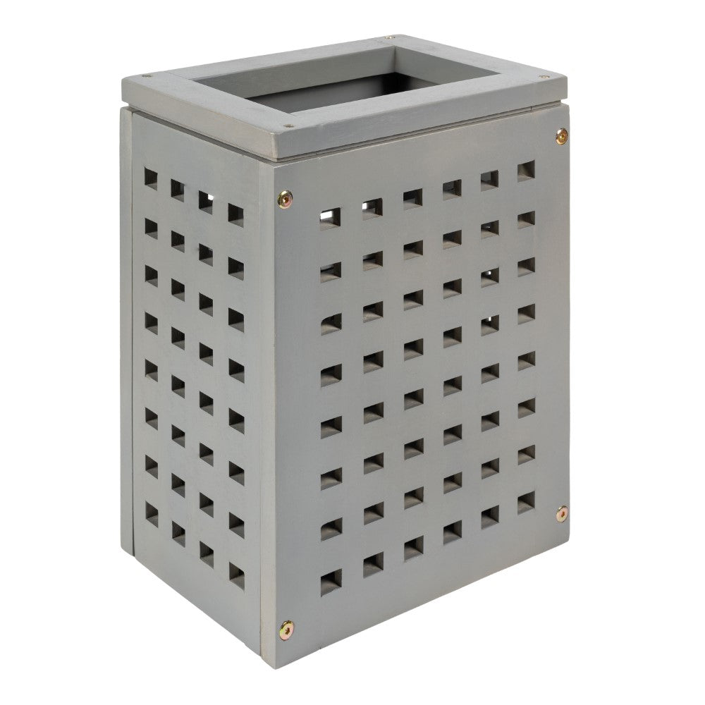 Junie Coastal Farmhouse Handcrafted Acacia Wood Indoor/Outdoor 2.7-Gallon Rectangular Grid Wastebasket