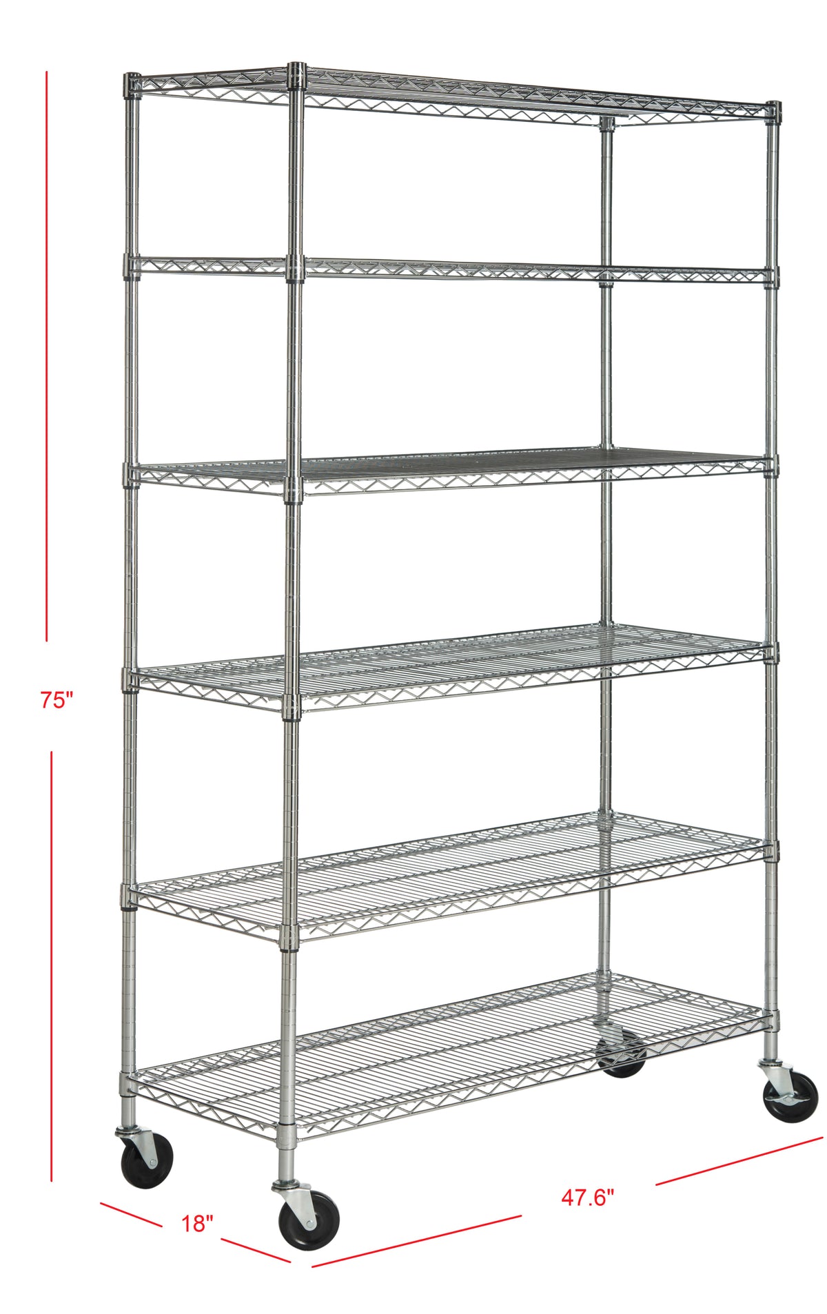 Peak 76" 6-Shelf Rolling Wire Rack