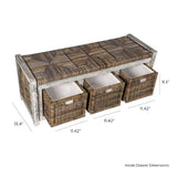 Rustic 43.3" 3 Drawer Wicker Storage Bench
