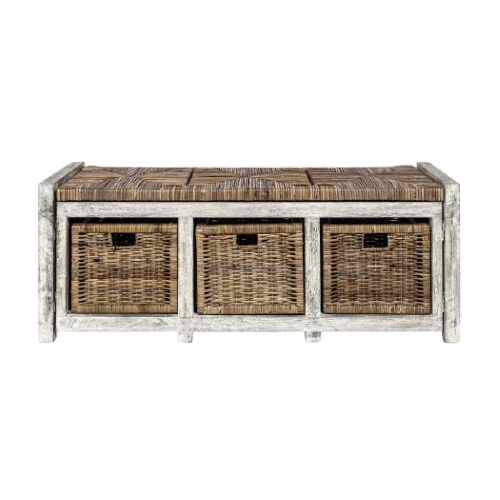 Rustic 43.3" 3 Drawer Wicker Storage Bench