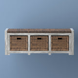 Rustic 43.3" 3 Drawer Wicker Storage Bench
