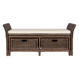 Tropic 52" 2 Drawer Wicker Storage Bench wih Linen Cushion