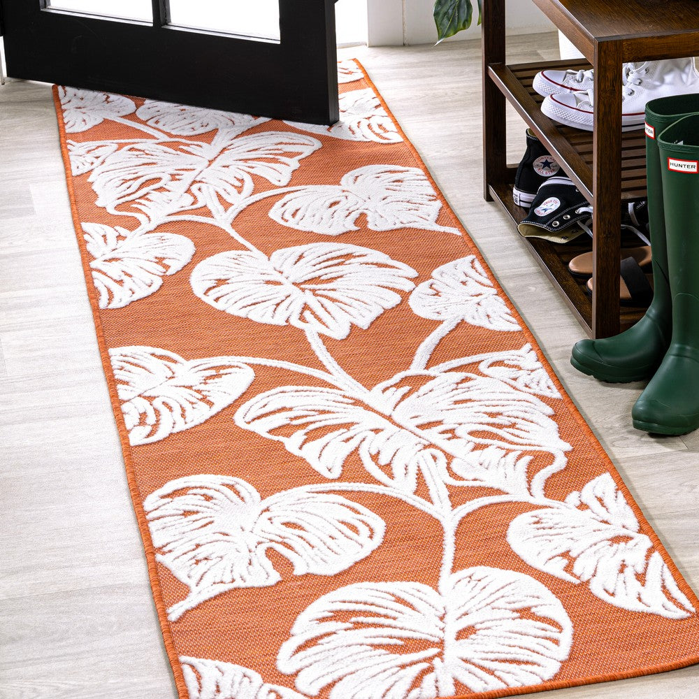 Livid High-Low Two-Tone Monstera Leaf Indoor/Outdoor Area Rug
