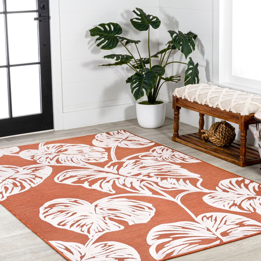 Livid High-Low Two-Tone Monstera Leaf Indoor/Outdoor Area Rug