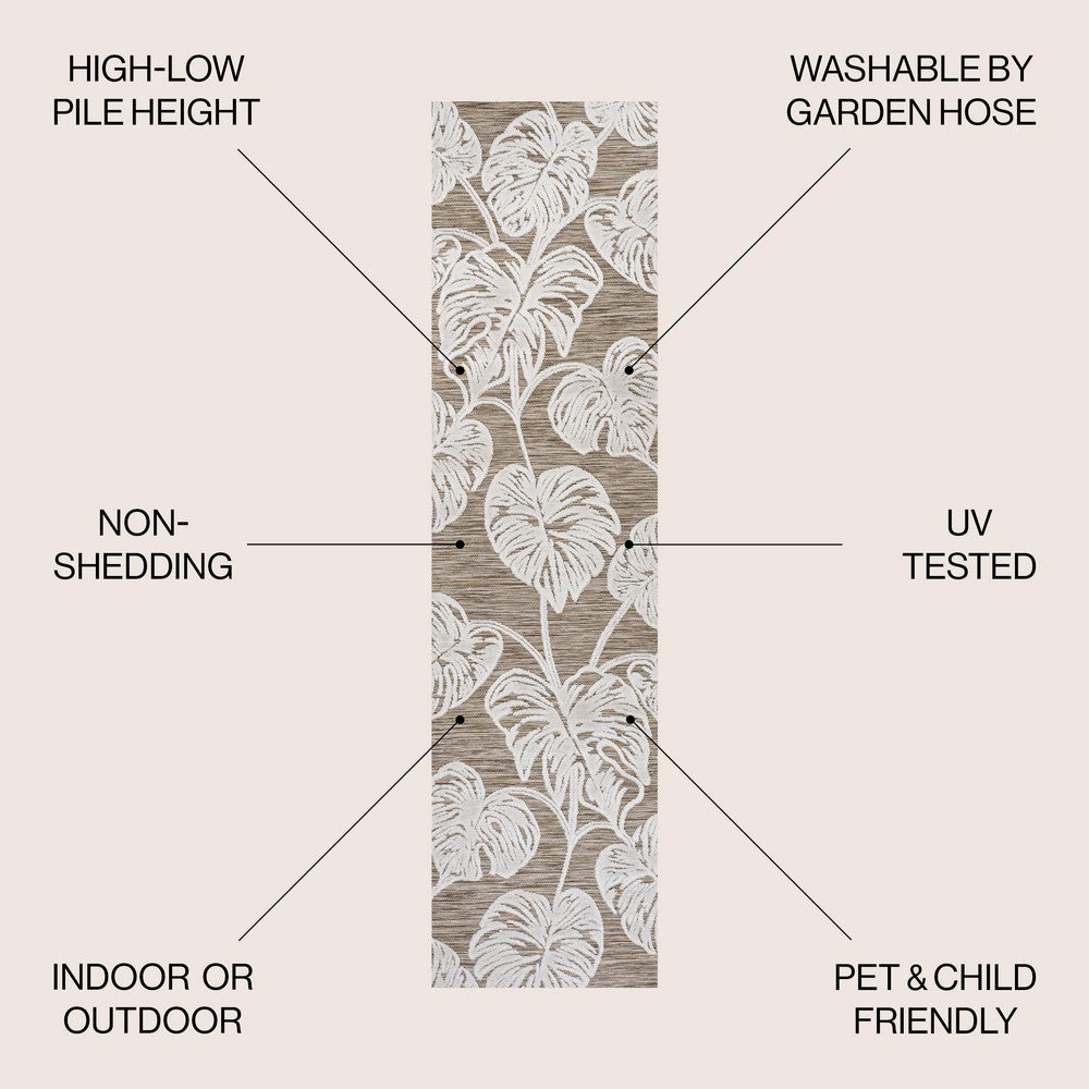 Livid High-Low Two-Tone Monstera Leaf Indoor/Outdoor Area Rug