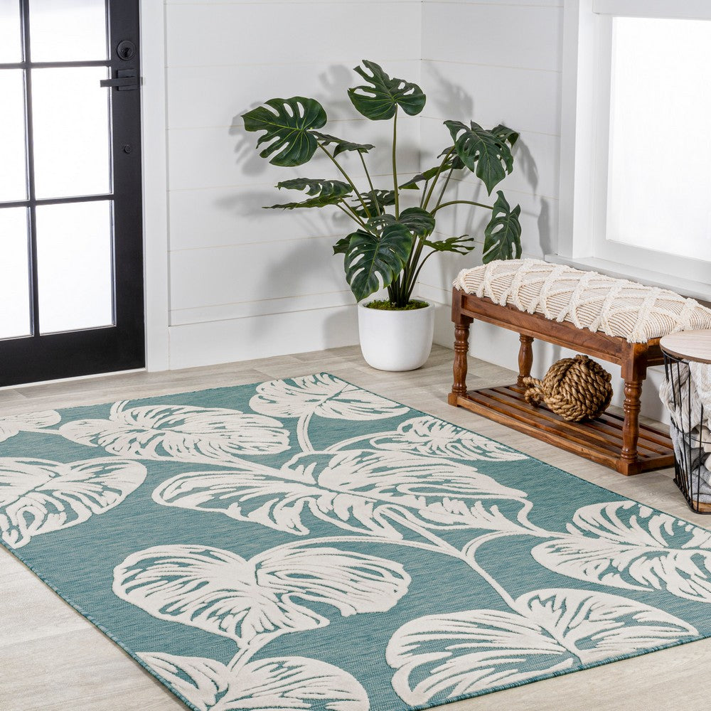 Livid High-Low Two-Tone Monstera Leaf Indoor/Outdoor Area Rug