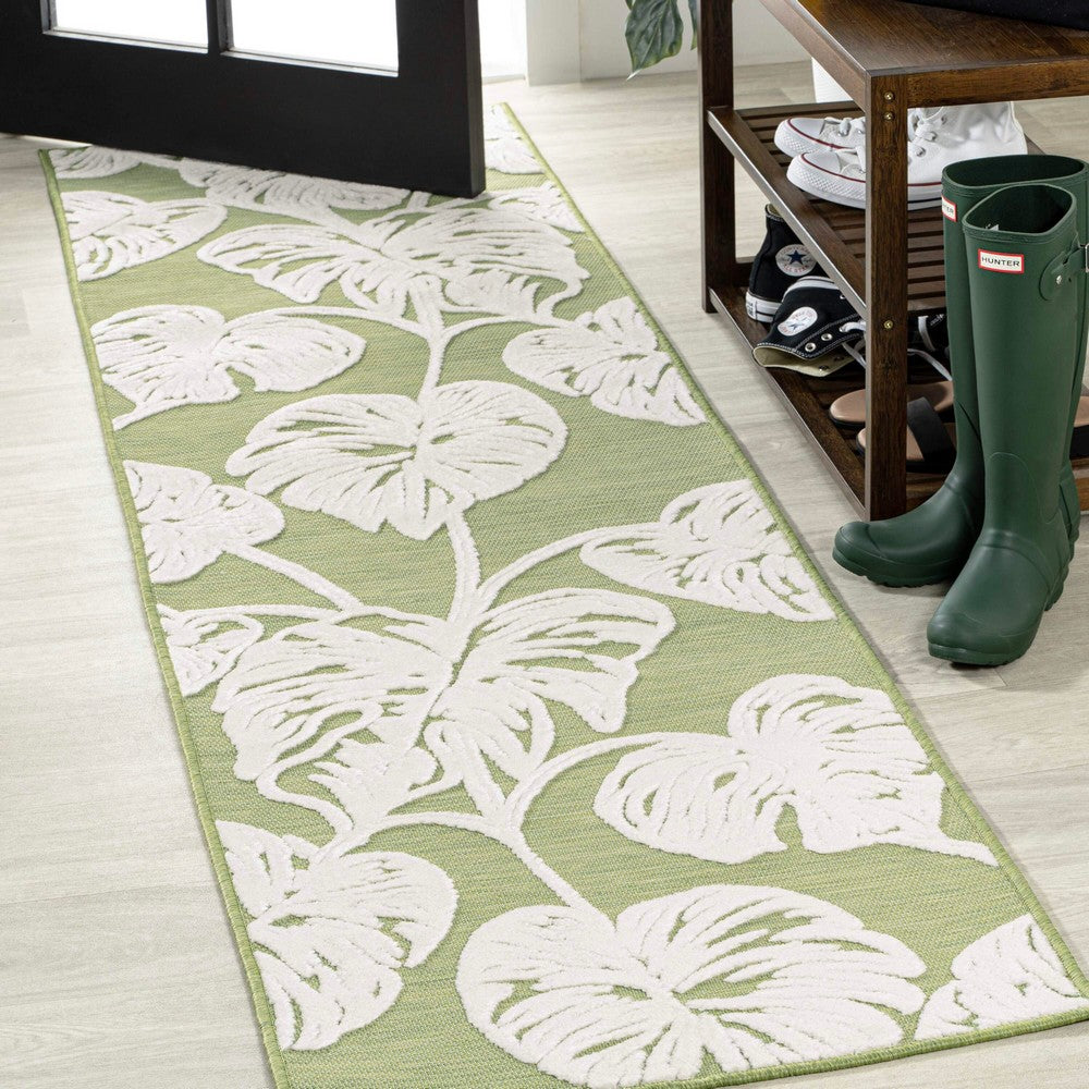 Livid High-Low Two-Tone Monstera Leaf Indoor/Outdoor Area Rug