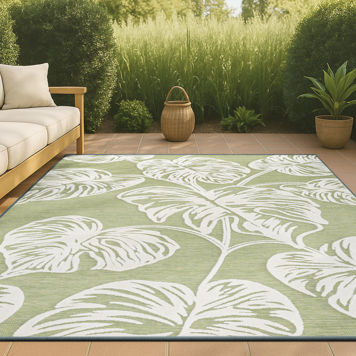 Livid High-Low Two-Tone Monstera Leaf Indoor/Outdoor Area Rug
