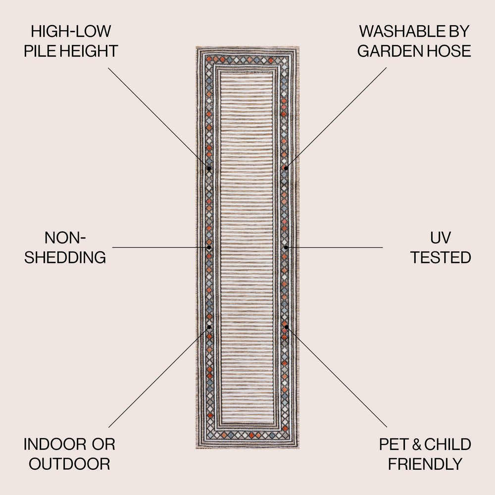 Well High-Low Modern Diamond Border Indoor/Outdoor Area Rug